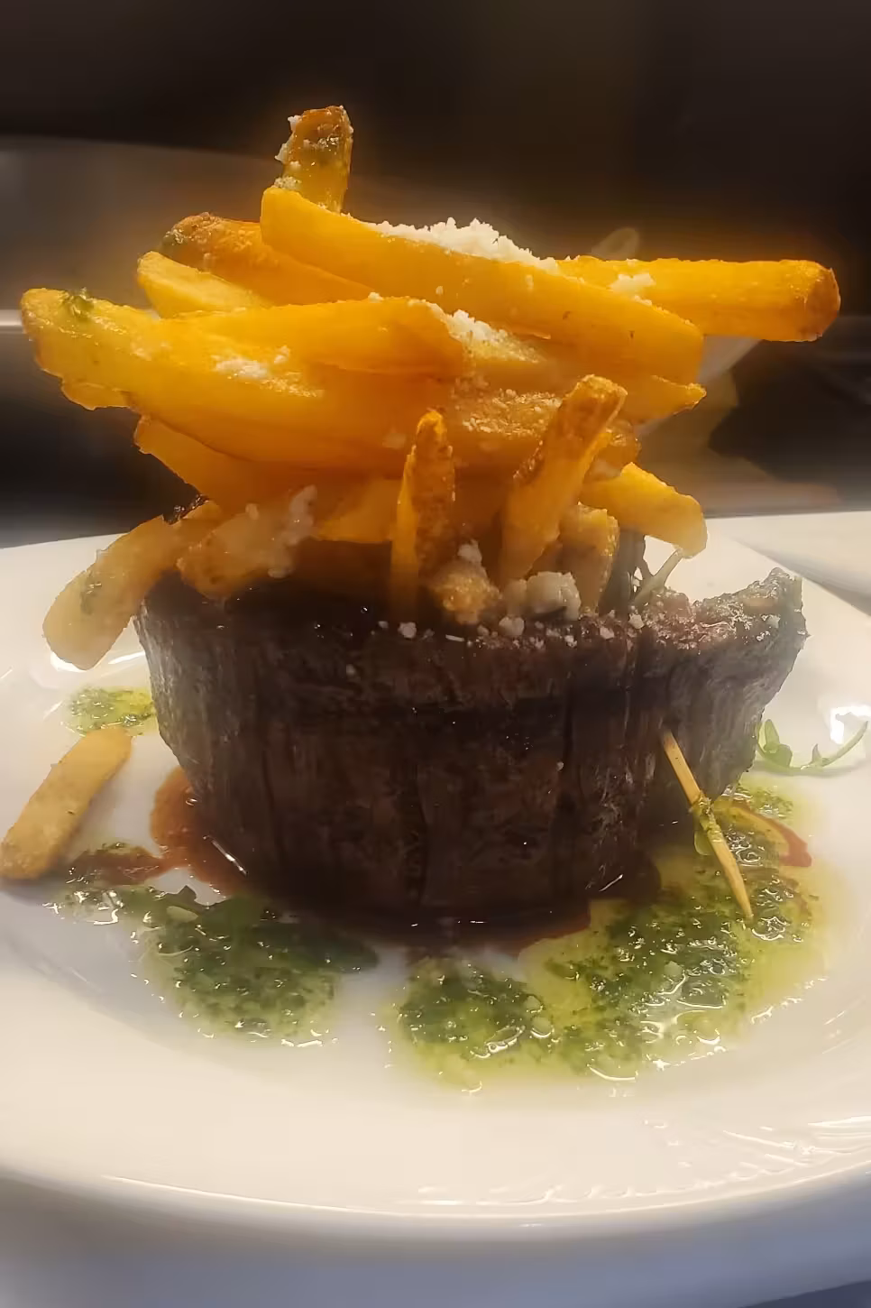 Filet Mignon Steak with Truffle Fries and Chimichurri